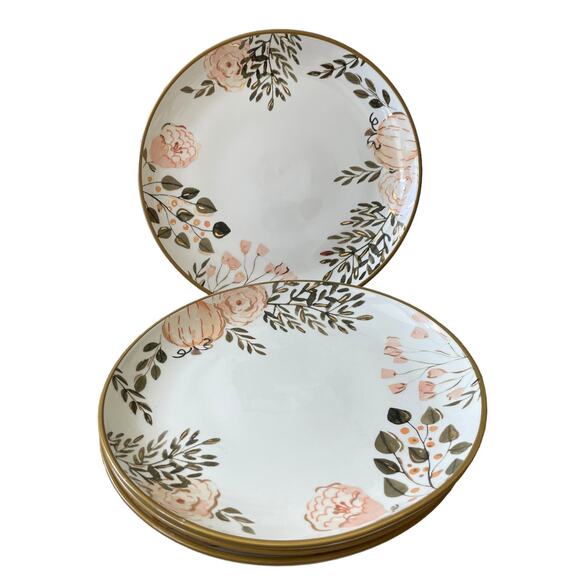 POTTER'S STUDIO Fall Pumpkin Floral 11in Ceramic Dinner Plates Set of 4 NEW - Picture 2 of 11